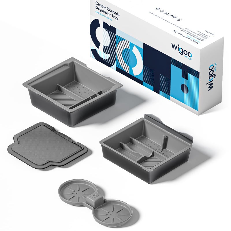 Wigoo Tesla New Model Y Juniper & Model 3 Center Console Organizer [Double Layer Space, Slide smoothly] Model 3 (2024~2025)/New Model Y Juniper Accessories, 4PCS Grey - Image 1